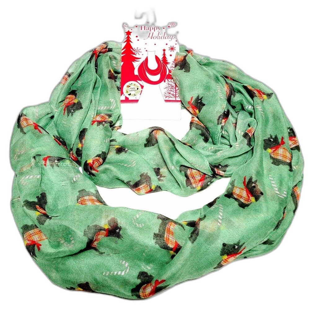 Infinity Scarf Scottie Dogs Candy Canes Winter Womens Gift VTG NWT!